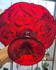 Mosser Glass Inverted Thistle Ruby Red 11" Cake Stand Pedestal Plate NIB USA