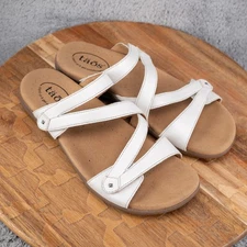 Taos Double U Sandals Women’s 9 White Leather Comfort Ortho Strappy Slide Shoes