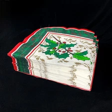60 New Vintage Paper Napkins Christmas Holly Berries by Duni Red and Green