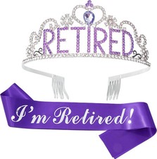 Purple Retirement Party Decorations for Women, I'm Retired Sash  Tiara Set, Cos