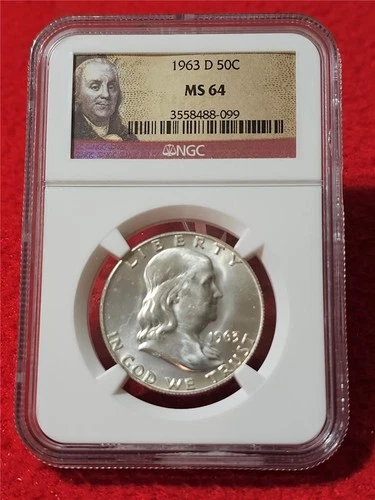 1963-D UNC FRANKLIN SILVER HALF DOLLAR   NGC MS 64                        #T1099