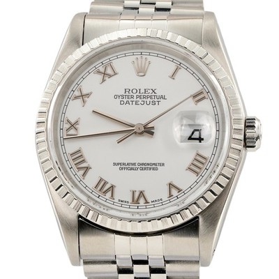 Rolex Datejust Mens Stainless Steel Watch Jubilee Band White Roman Dial 16220