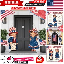 2 Pcs 4th of July Hanging Sign Wooden Patriotic Front Door Decorations Memori...