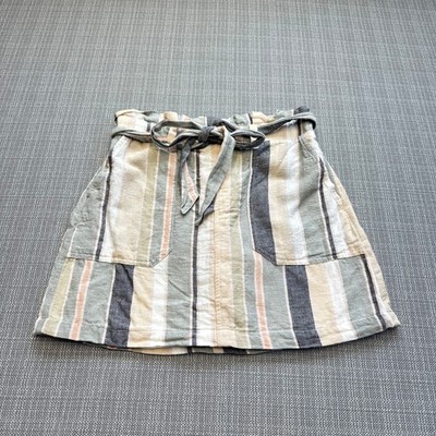 American Eagle Striped Paperbag Waist Mini Skirt XS Linen Blend Tie