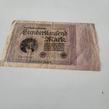 Reichsbanknote 100000 Mark von 1923 mit Leichten Gebrauchsspuren