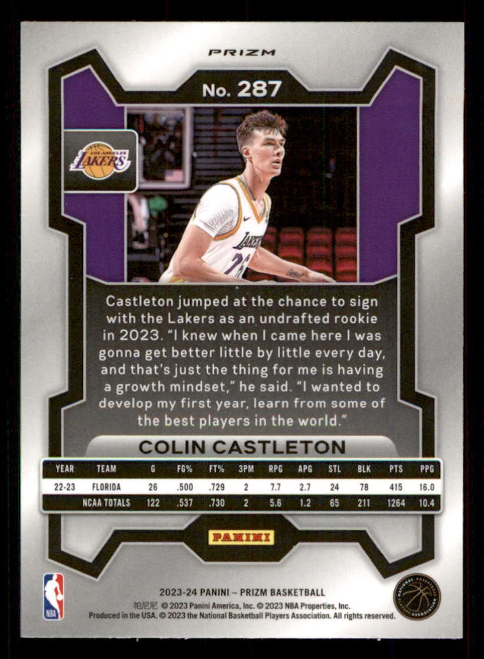 2023-24 Panini Prizm Prizms Ice #287 Colin Castleton - Image 2 of 2