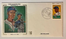 1983 Ted Williams First Day Covers SCS Greenwich, CT w/postmarked Jackie Stamp