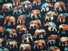ELEPHANT BALI ELEPHANTS CARAVAN BLACK TEAL BLUE COTTON FABRIC FQ