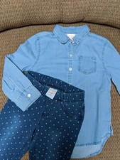 Jumping Beans Girls Chambray Shirt and Polka Dot Jeggings Set size 4