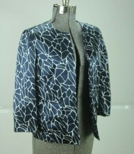 Pendleton Silk Blend Open Front Blazer Size 6 Petite Navy Blue White Print