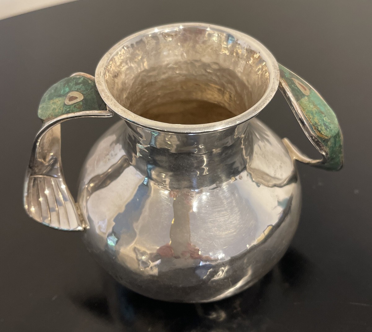 Emilia Castillo Mexico Silver Hand Hammered Malachite Fish Handles