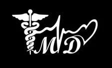 MD Caduceus Lifeline Heart White Vinyl Graphic Decal Car Window Laptop Notebook