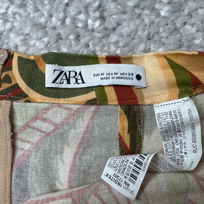 イコン ZARA Linen Tropical Leaf Print Ruffled Maxi Skirt Womens Medium | eBay