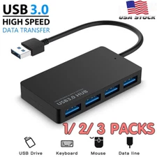 4 Port USB 3.0 Hub Cable Power Adapter Splitter Multiple Extender for Laptop Lot