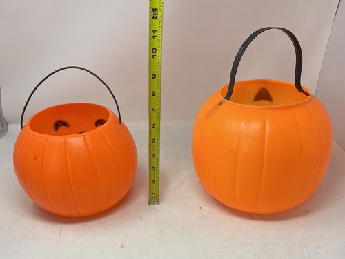 2 Vintage Empire & PAC 1985 Blow Mold Jack O’Lantern Candy Bucket Pumpkin Treat - Picture 5 of 9