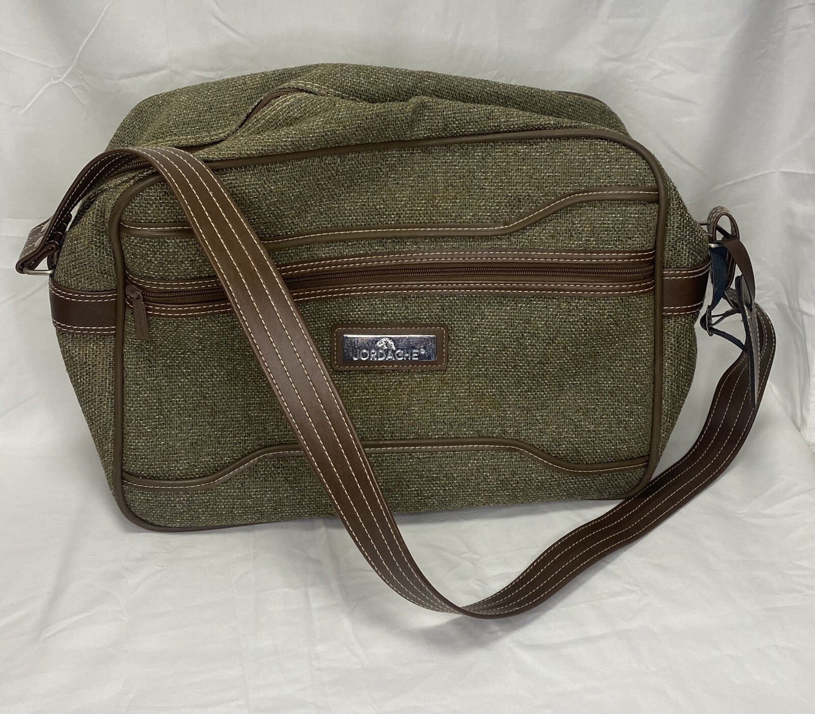 Vintage Jordache Bag Brown Olive Khaki Tweed Travel L… Gem