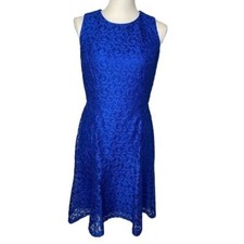 NWT Nine West womens Blue Lace Dress Sz 6 Fit Flare Zip Up Sleeveless