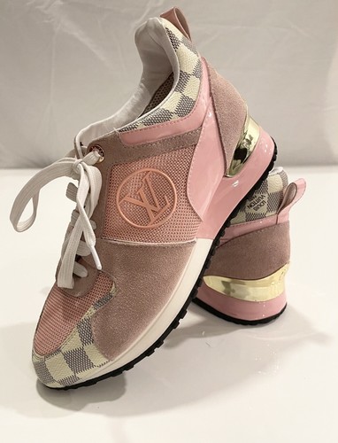 Louis Vuitton White Pink Suede LV Logo 