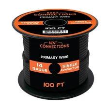 14 Gauge Car Audio Primary Wire (100ft–Black)– Remote, Power/Ground Electrical