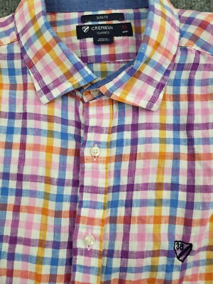 Cremieux Classics Slim Fit Men XL Linen Button Shirt Long Sleeve Colorful Plaid