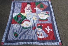 Vintage Holiday Christmas Snowman Blanket Throw 56 x 46 Handmade Quilt