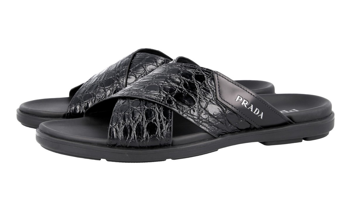 サンダル PRADA 2X3111_3LEM LEAHTER CRISCROSS SLIDES Black Leather crisscross slides | PRADA