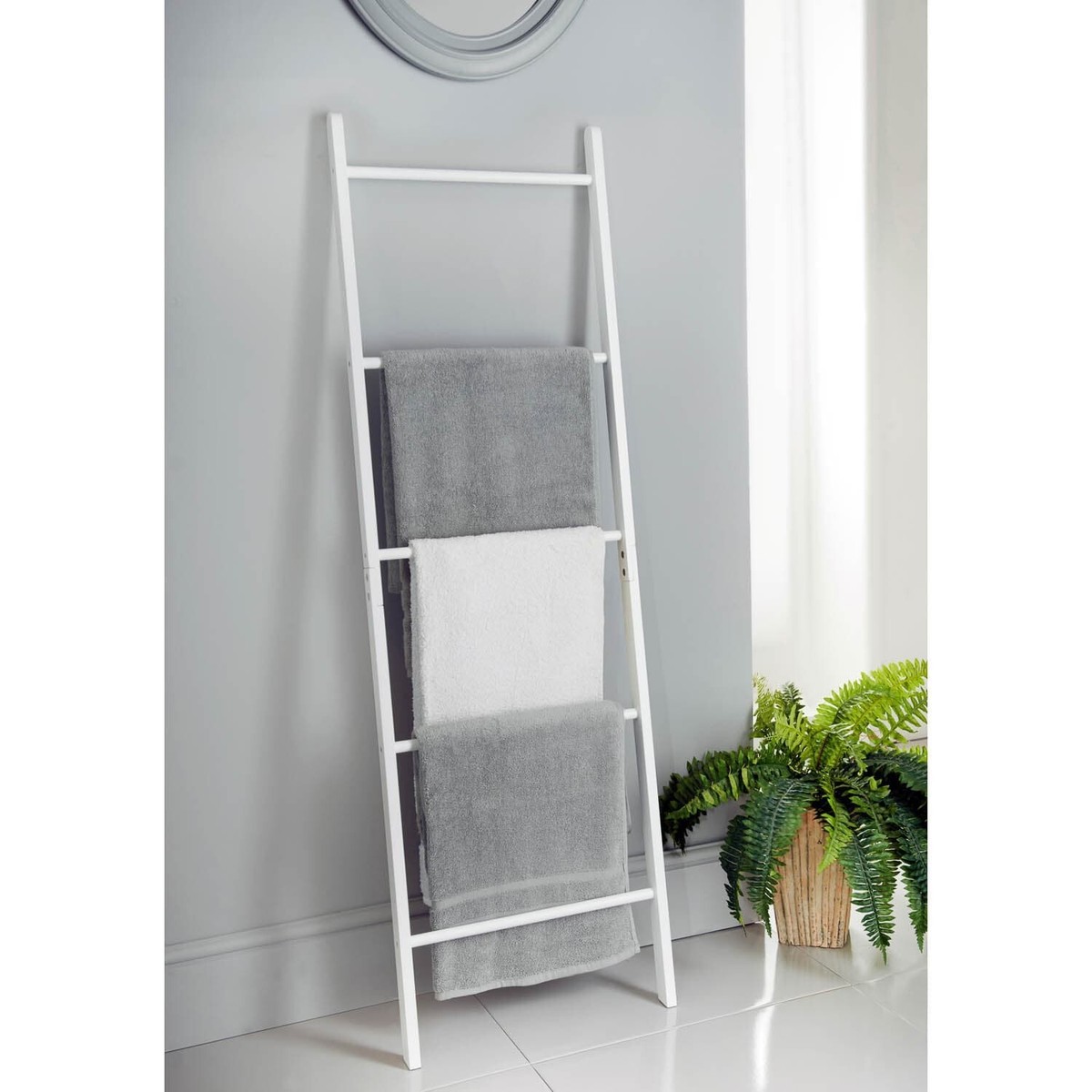 Towel Rail Freestanding Wooden Ladder Corner Wooden Furniture Bathroom  Laundry