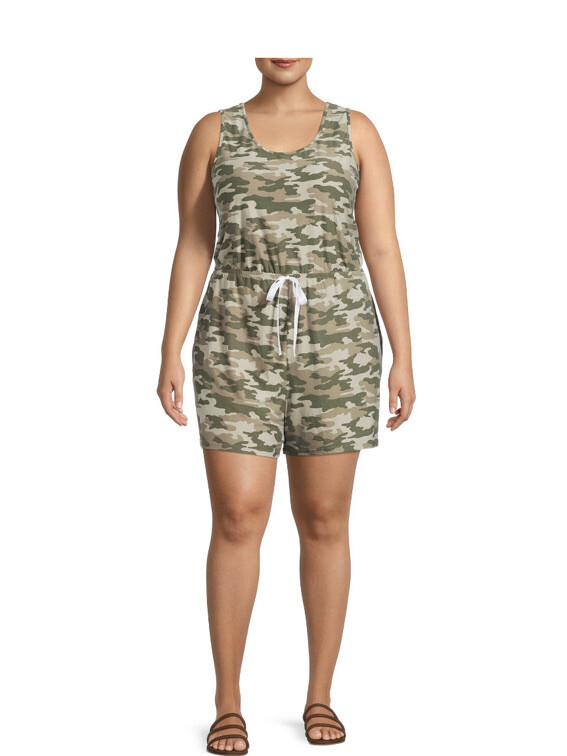 Terra And Sky Women’s Plus Size Sea Turtle Camo SL Romper 1X (16W-18W) NWT