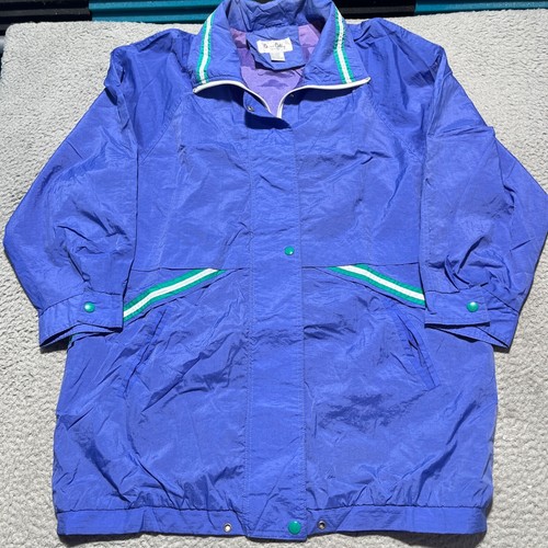 Vintage DANI COLBY Jacket Mens XL Blue Front Zip Snaps Wind Breaker 3/4 Sleeve - 第 1/8 張圖片