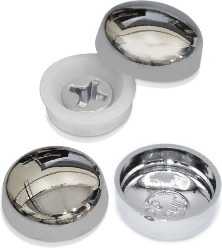 Plastic Screw Cover CHROME 2 Piece Dome Cap Washer Decorative Furniture x 10