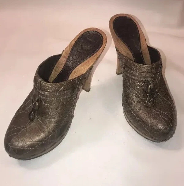 Chaussures DIOR 39,5 logo Cannage D plate forme charme talon haut mules sabots goujons bronze