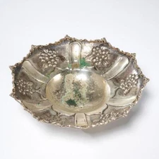 Antique Silver Repousse Footed Verdigris Candy Bowl Dish 7.5"dia
