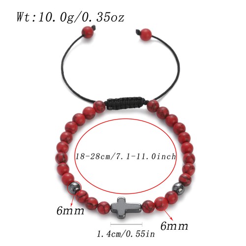 Handmade Cross Beaded Bracelet 6mm Red Turquoise Bead Adjustable Bracelet Bangle - Picture 2 of 6