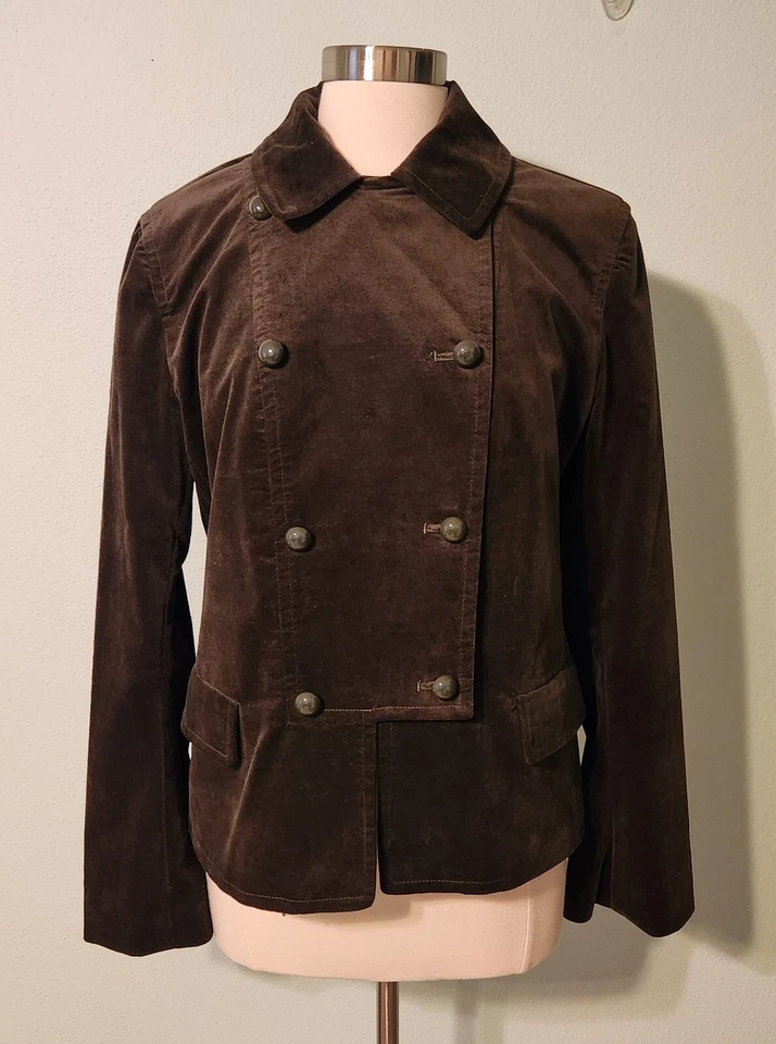 NWOT Talbots Dark Olive Velvet Military Style Button Lapel Blazer Jacket Size 14 - Image 2 of 4