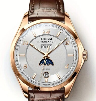 Lobinni Orologio da lavoro meccanico automatico analogico di lusso degli uomini,Weekender,Cinturino in acciaio inossidabile, Rosa, Meccanico