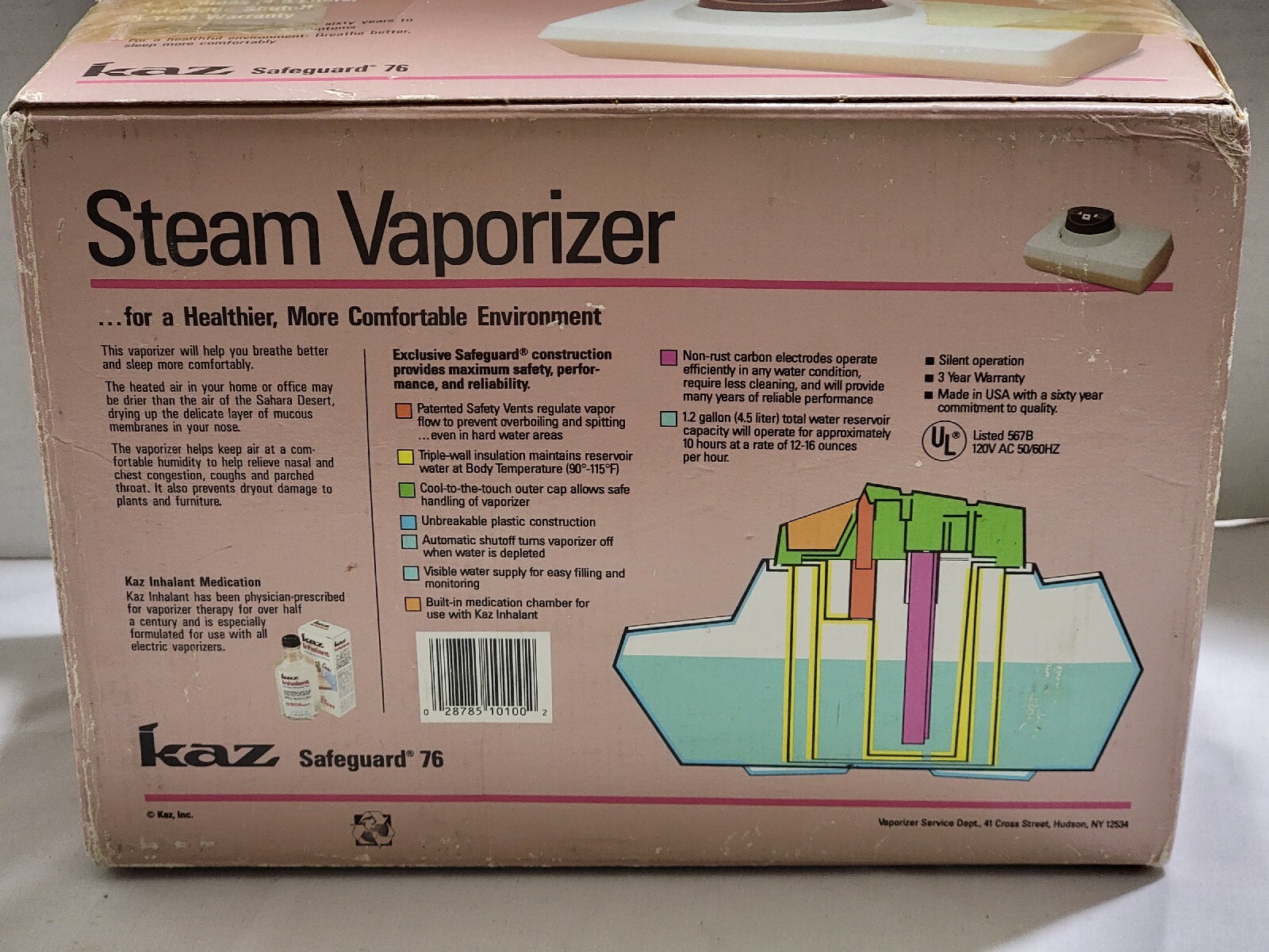 NEW VINTAGE KAZ STEAM VAPORIZER HUMIDIFIER SAFEGUARD 76 AUTO SHUTOFF 1.2 GALLONS