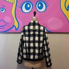 Moschino Jeans Black White Windowpane Jean Jacket Suede Trim