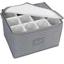 12 Stemware Wine Glass Storage Hard Shell Box Case w/ Dividers Packing Container