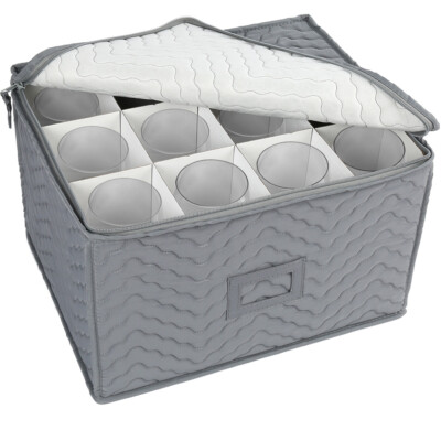 12 Stemware Wine Glass Storage Hard Shell Box Case w/ Dividers Packing Container