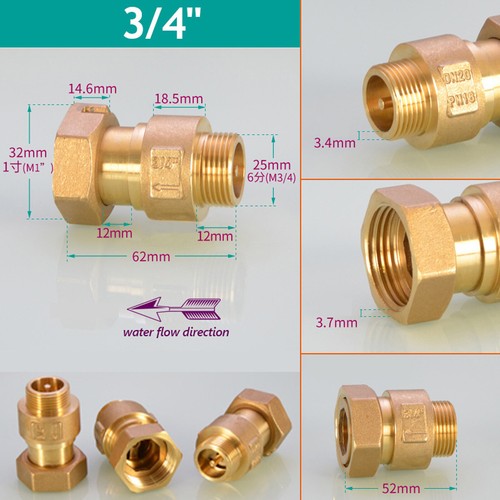 Brass Non-Return Valves Male Female Swing-Check Valves BSP 1/2" 3/4" 1" Inch - Picture 20 of 22
