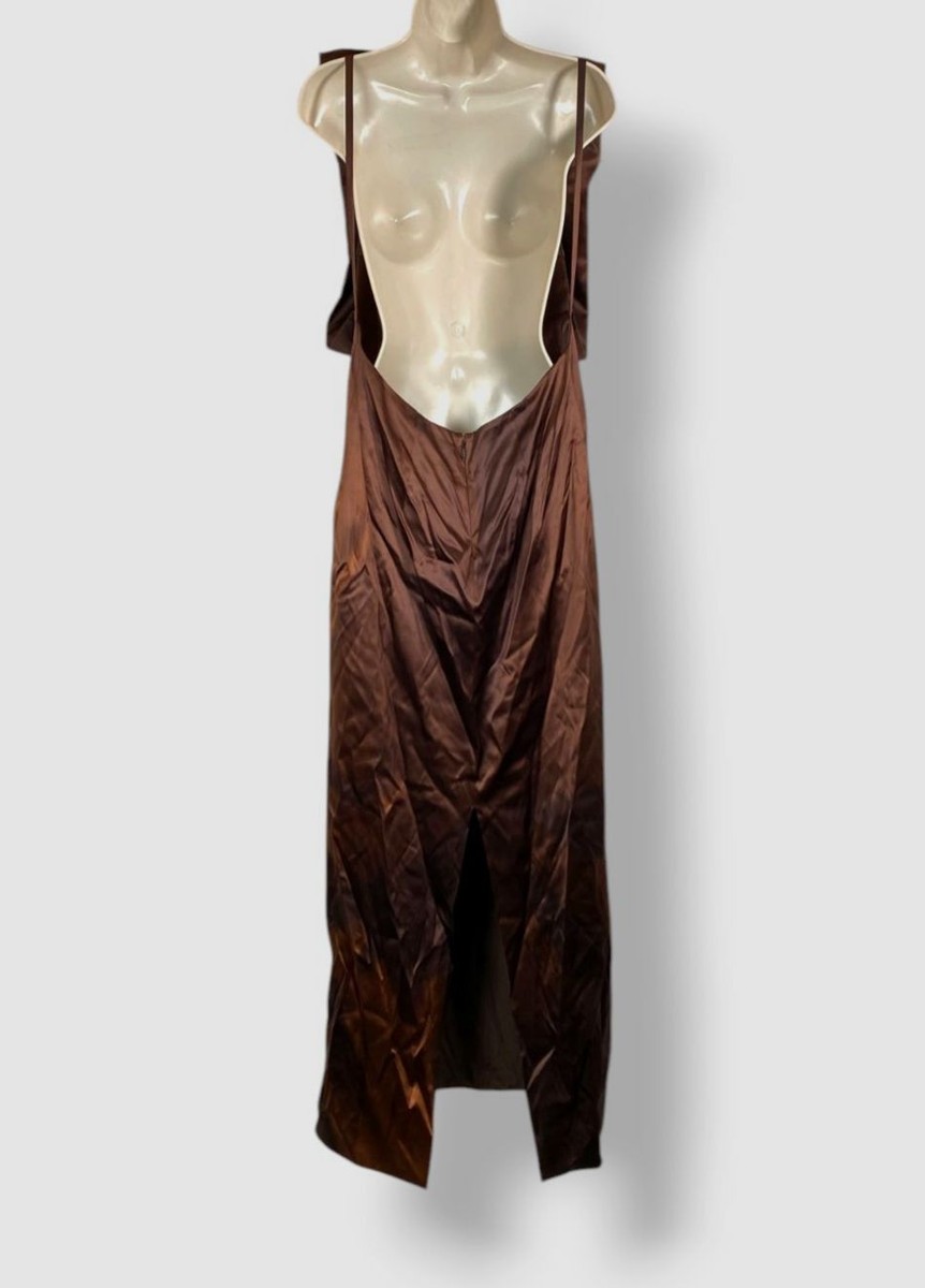 LOEWE Women's Brown Silk Metal Pin Square Top Satin Gown
