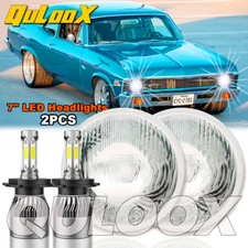 Fit Chevy Nova 1963-1978 DOT 7" inch Round LED Headlight Black Hi/Lo Sealed Beam