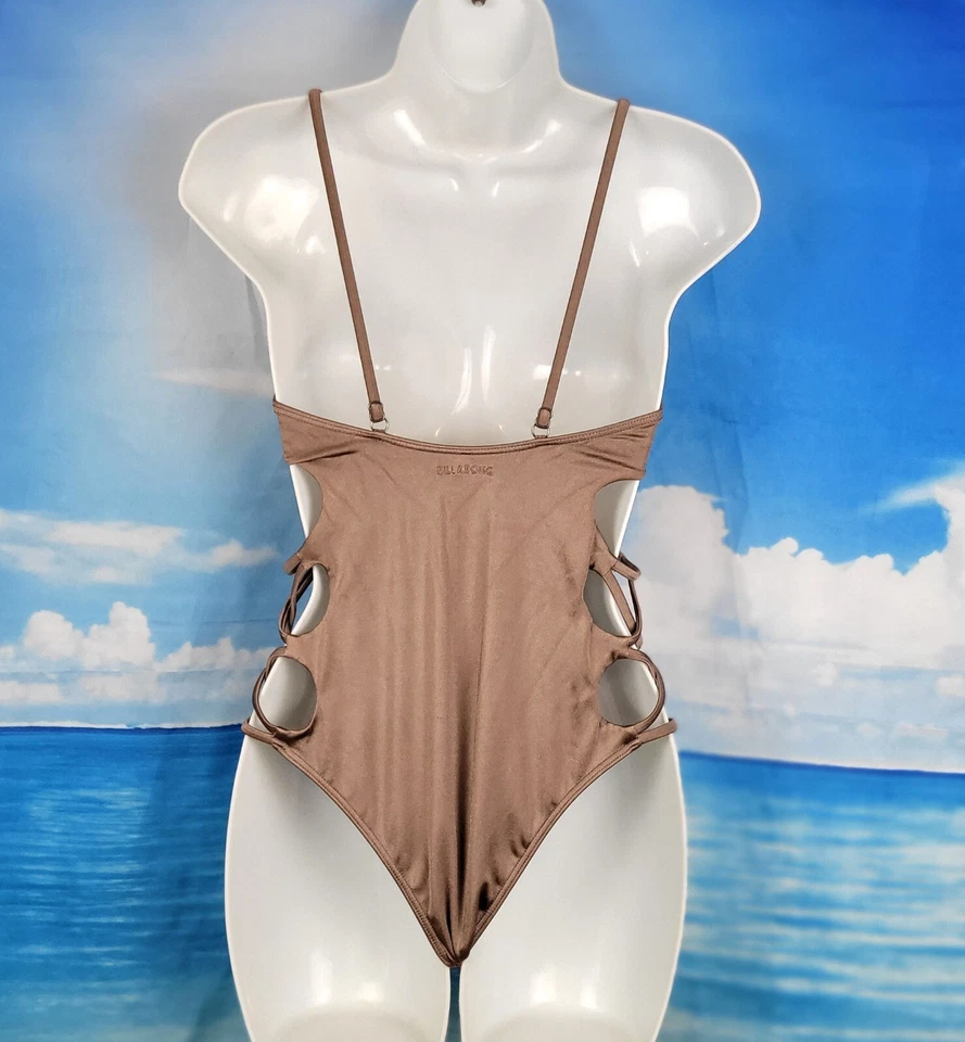 BILLABONG Womans One Piece TAUPE Cut Out Sides Adjustable Straps size Sm - Image 2 of 4