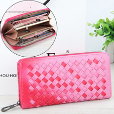 Womens Lady Weave Long Wallet Clutch Purse Card Holder Zip Around Phone Handbag
