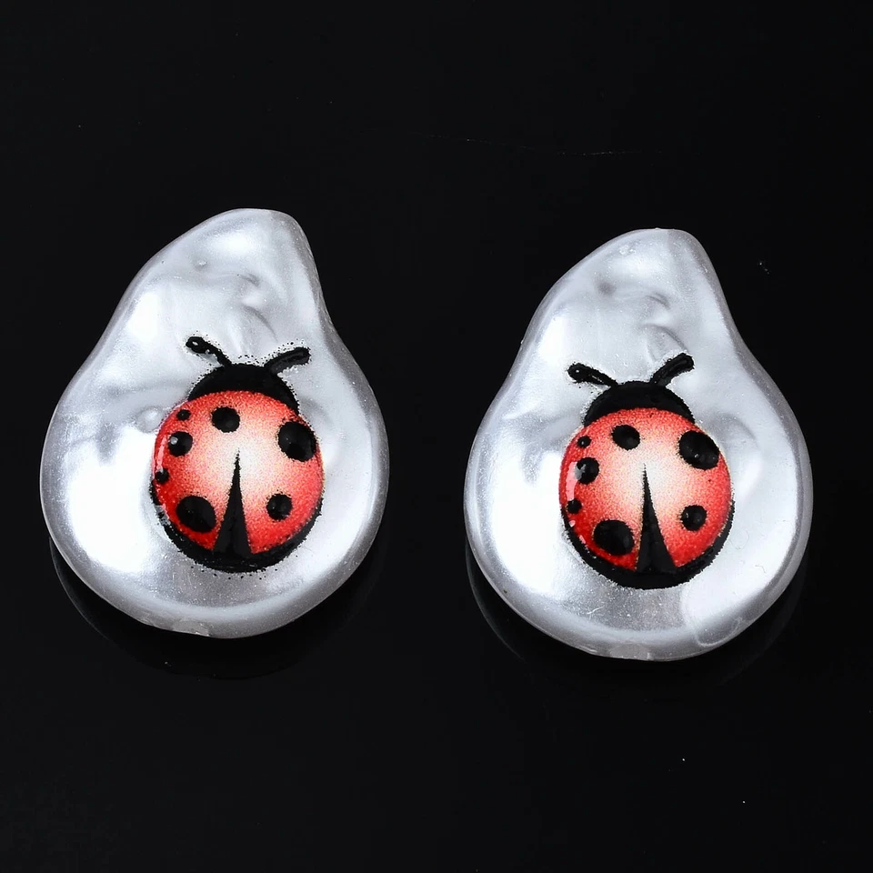 20 piezas lágrima impresa en 3D con cuentas de perlas de imitación de plástico ABS Ladybug 20x15 mm Foto 3 de 4