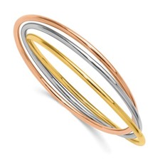 14K Tri-Color Gold 3 Intertwined Slip-on Bangle Bracelet Perfect Gift for Her