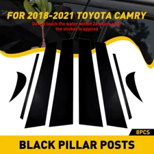For 2018-2022 Toyota Camry 8PCS Gloss Black Pillar Post Window Door Trims Covers