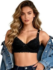 ohyeahlady Plus Size Push Up Lace Bra 42D Padded Underwire Black Bra