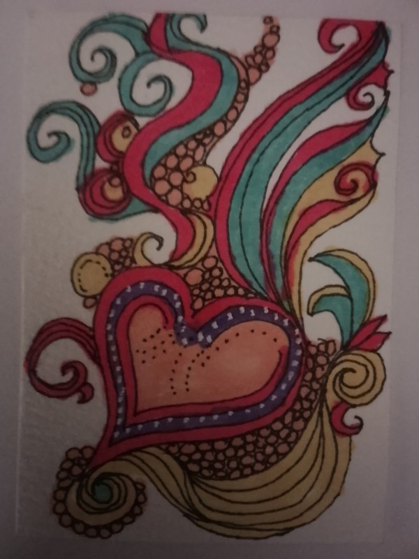 ACEO-2026-06-30   Heart Art Card - ORIGINAL ART, SHIPPING FREE