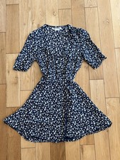 Reformation Wrap Short Sleeve Floral Blue Mini Dress V-Neck Viscose Size XS